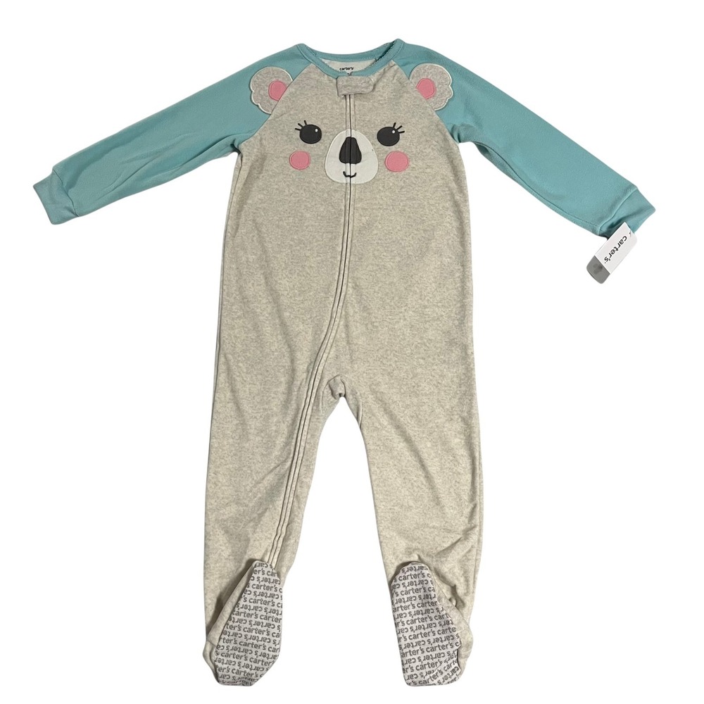 Carters Toddler Girls Zip Fleece Koala Sleeper Pajamas Size 4T Pink Gray‎ Aqua